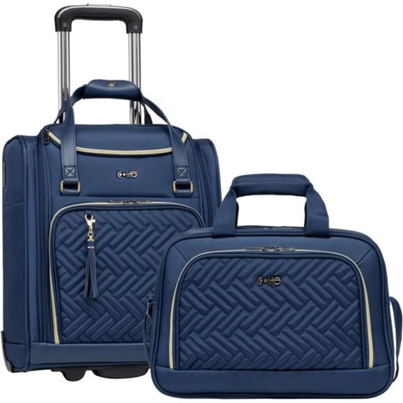Underseat Luggage Suitcase Lightweight Rolling Travel Bag, Blue